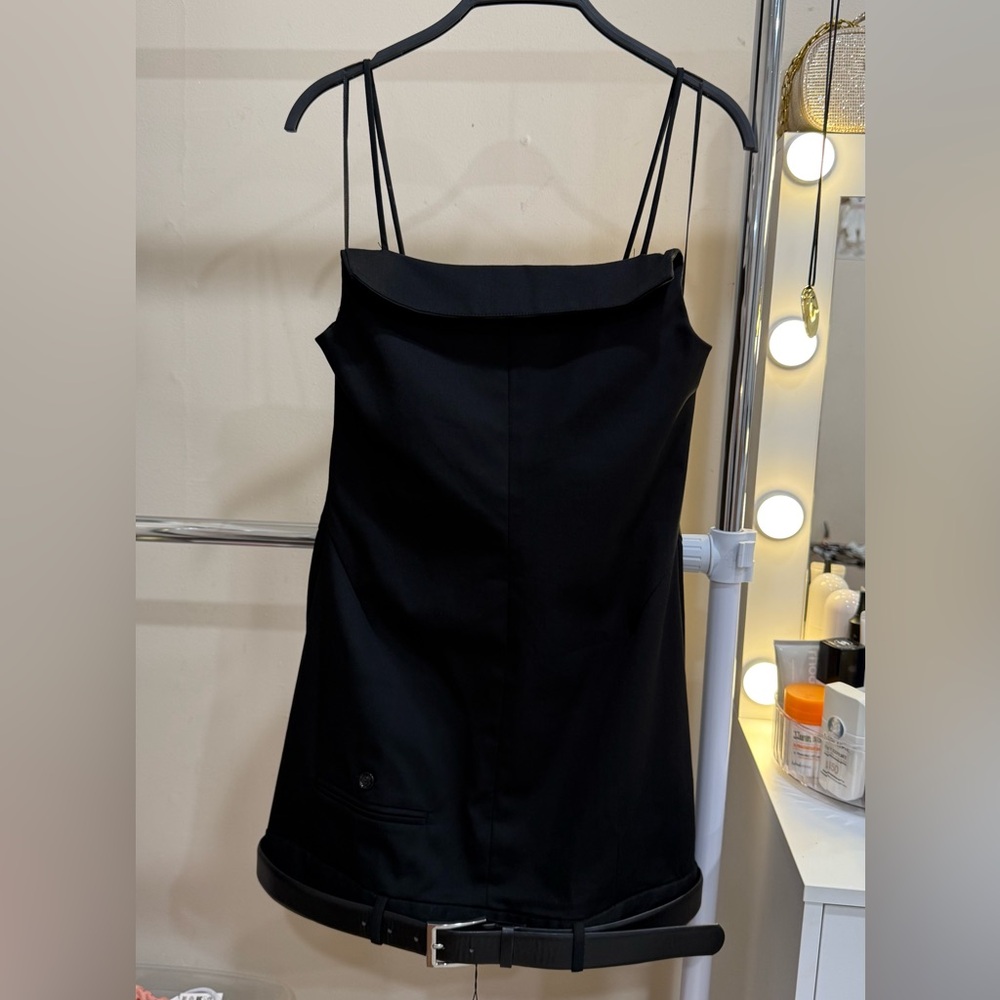 Zara Black Mini Dress Belt Detail Strappy Size S NWT
